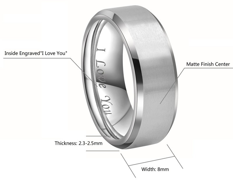 CROWNAL 4mm 6mm 8mm Titanium Wedding Couple Bands Rings Men Women Matte Brush Center Beveled Edges Engraved I Love You Comfort Fit Size 4 To 16 (8mm,9) - Image 3